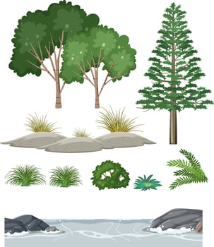 Isolated trees and nature objects set vector