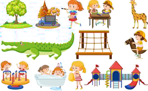 Set of cute kids and objects vector