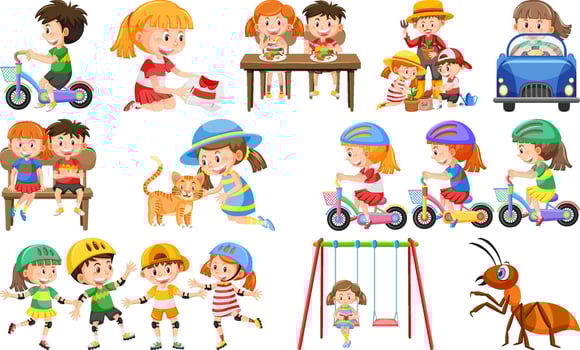 Set of cute kids and objects vector