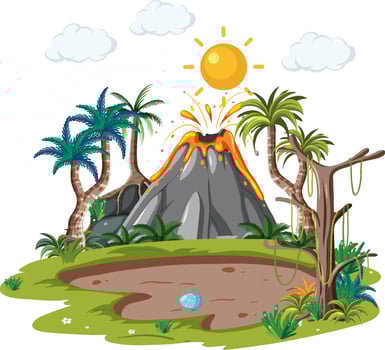 Volcano forest lanscape isolated vector