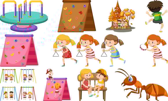 Set of cute kids and objects vector