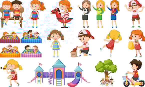 Set of cute kids and objects vector