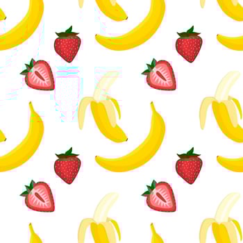 Strawberry and banana vegan vector flat seamless pattern