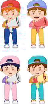 Set of cute boy cartoon holding megaphone vector