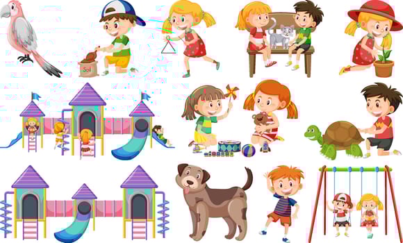 Set of cute kids and objects vector
