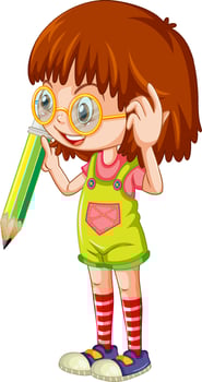 Girl holding pencil cartoon character on white background vector