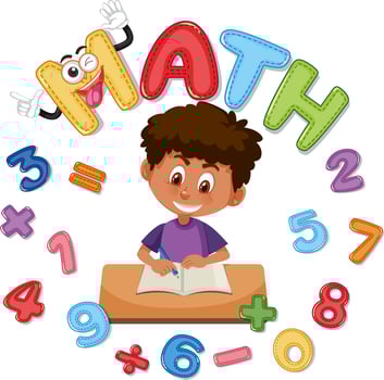 Font design for math with girl and numbers vector