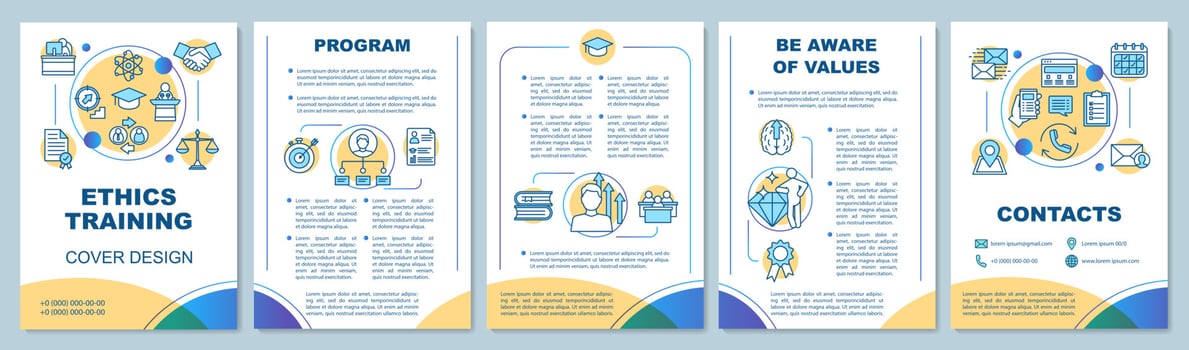 Business ethics courses brochure template layout. Core values. Corporate social responsibility. Flyer, booklet, leaflet print design. Vector page layouts for magazines, reports, advertising posters