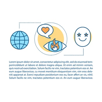 Event concept linear illustration. World tour. Blockbuster distribution. Film premiere satisfaction. Article, magazine page. Thin line icons with text. Print design. Vector isolated outline drawing