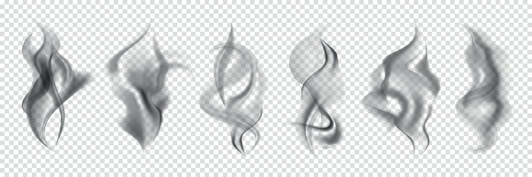 Realistic Steam Smoke Black Icon Set vector