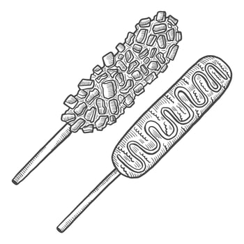 corn dog korea or korean cuisine traditional food isolated doodle hand drawn sketch with outline style vector