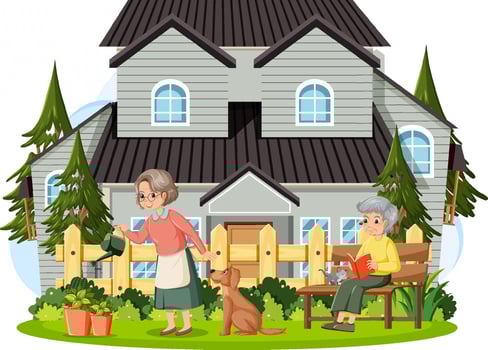Elderly people in front of house vector