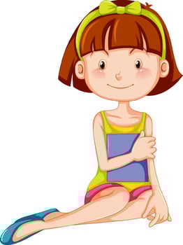 A beautiful girl sitting on the floor holding a book vector
