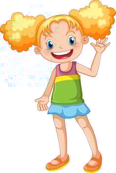 Cute happy girl cartoon character waving vector