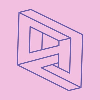 Impossible shapes. Sacred geometry. Optical illusion logo. Abstract eternal geometric objects. Optical art. Impossible geometry symbol on a pink background. Line art. vector