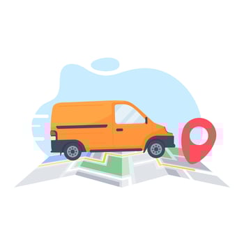 Trucks deliver goods to the recipient. online ordering concept vector