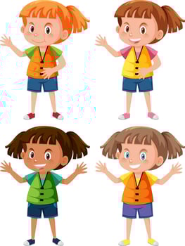 Set of girls wearing life jackets vector