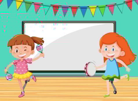 Blank board in the classroom and children vector