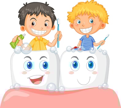 Group of children cleaning teeth vector