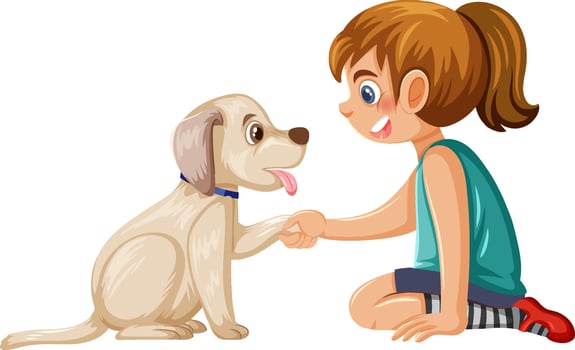A girl playing with her dog vector