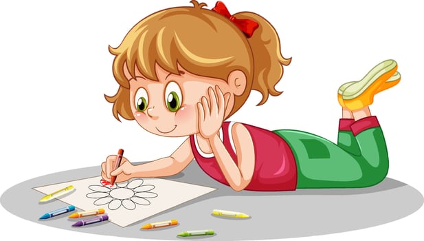 Girl drawing flower on white background vector