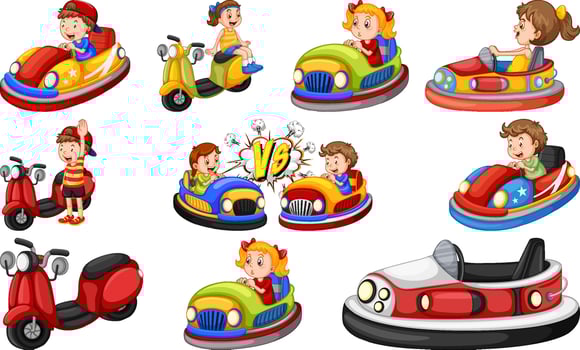 Set of kids riding Go-Kart vector