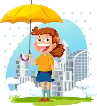Rainy day with a girl cartoon character vector