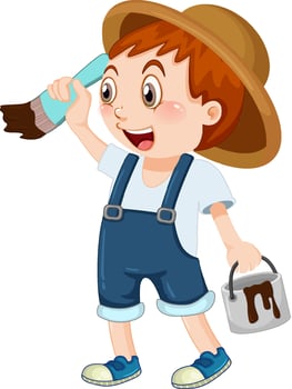 Painter boy holding bush and colour bucket vector