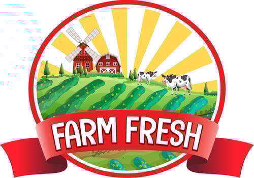 Cartoon cow with farm fresh label vector
