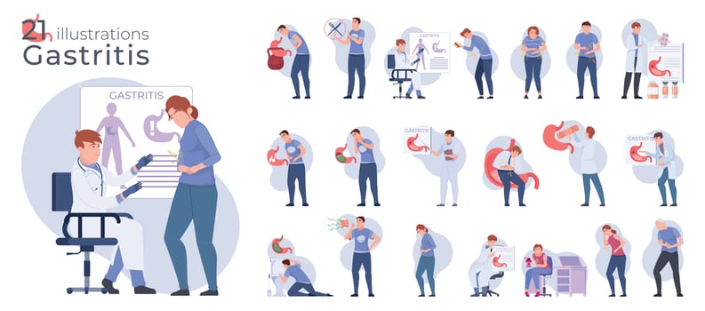 Gastritis Flat Set vector