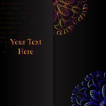 Design for postcards, invitations. Banner with place for text. Multicolored mandala pattern. Vector illustration