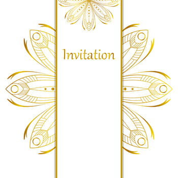 Vintage wedding invitation design with golden mandala. Elegant greeting card design with place for text. Vector illustration