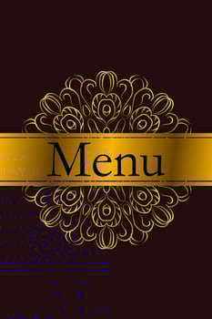 Menu for a restaurant or cafe. Vintage golden mandala patterns. Vector illustration