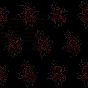 Seamless pattern with red roses on a black background. Floral wallpaper with cute flowers and leaves. Watercolor drawing. Vector illustration