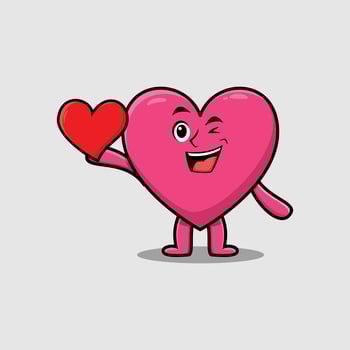 Cute cartoon lovely heart holding big red heart vector