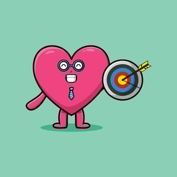 cartoon lovely heart businessman holding target vector