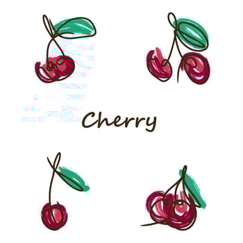 Cherry set, juicy, ripe and delicious, green and red color vector