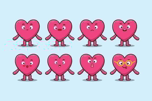 kawaii lovely heart cartoon different expression vector