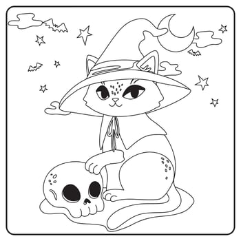 Halloween Cat Coloring Pages For Kids vector