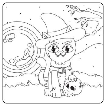 Halloween Cat Coloring Pages For Kids vector