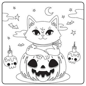 Halloween Cat Coloring Pages For Kids vector