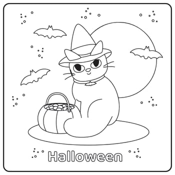 Halloween Cat Coloring Pages For Kids vector