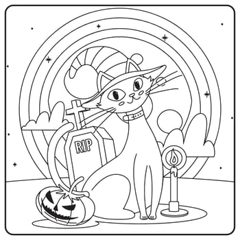 Halloween Cat Coloring Pages For Kids vector