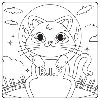 Halloween Cat Coloring Pages For Kids vector