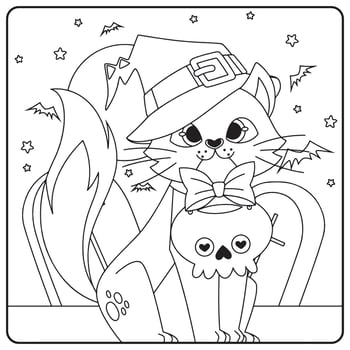 Halloween Cat Coloring Pages For Kids vector
