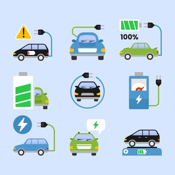 Set of Flat Icons for Electric Car and Power Supplies vector