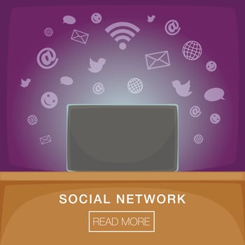 Social network concept screen, cartoon style vector