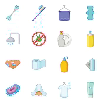 Hygiene icons set, cartoon style vector