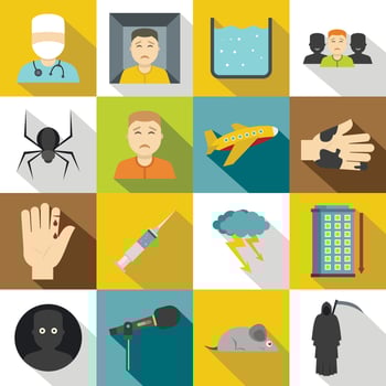 Phobia symbols icons set, flat style vector