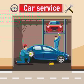 Car service station concept, cartoon style vector